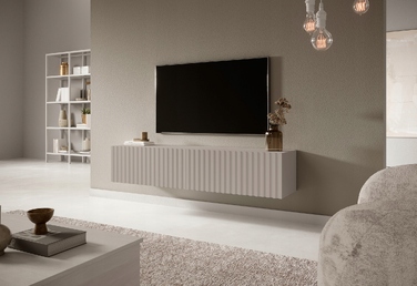 ТВ-тумба Telire 140 см, сіро-бежева, з ламельним фасадом - Selsey Design