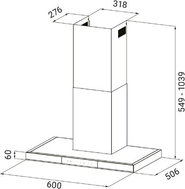 Витяжка кухонна KKT KOLBE FLAT6006ED, настінна, 60 см, нержавіюча сталь та чорне скло, режим рециркуляції та відведення, WLAN, сенсорне керування SensorTouch
