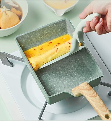 Японська сковорода для омлету Tamagoyaki MIHUNTER, квадратна антипригарна, 20x15 см, із силіконовим шпателем та пензлем, PFOA-вільна, для приготування яєць та омлетів