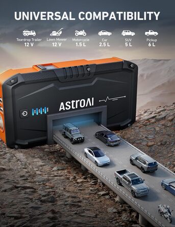 Powerbank Starthilfe AstroAI B8 для автомобіля: 1500A, 7.0L бензин/5.5L дизель, QC 3.0 USB, LED, 12V