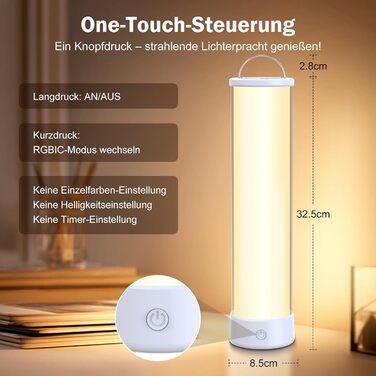 LED-лампа на тумбочку бездротова з пультом/APP, регулювання яскравості, RGBICWW, 2700-6500K, для спальні, вітальні, кемпінгу