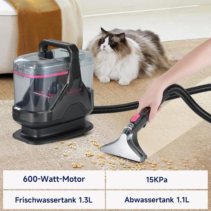 WECLEAN C3: Пилосос для миття підлоги 600W, 18kPa, для килимів, диванів, вікон, дзеркал, автомобілів (чорний/рожевий)