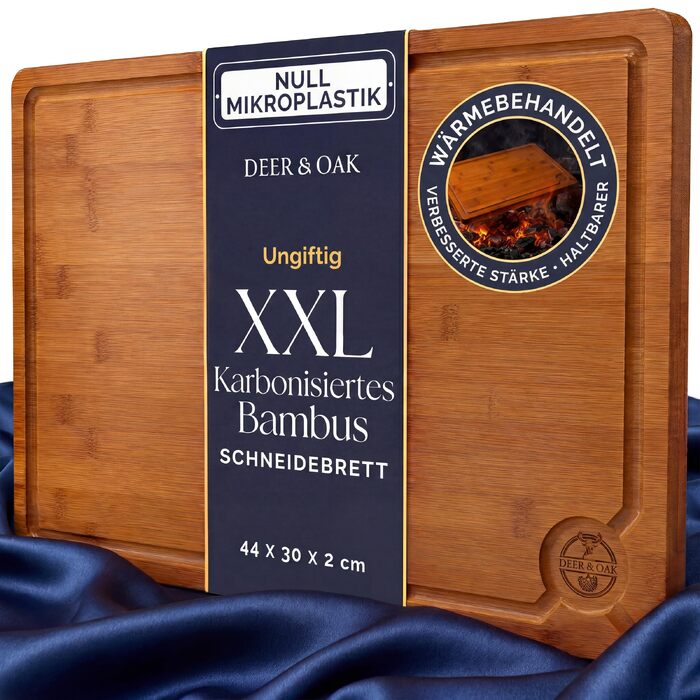 Обробна дошка велика Deer & Oak з бамбука 38x25x2 см, карбонізована, промащена олією для нарізання м'яса, риби, овочів, фруктів, сиру та хліба