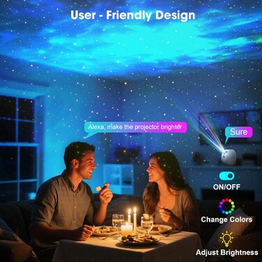 Проєктор зоряного неба Smart Sternenhimmel WiFi з пультом, додатком та голосовим керуванням, 16 млн кольорів, 25 дБ, кут нахилу 4 позиції (з жовтими зірками)