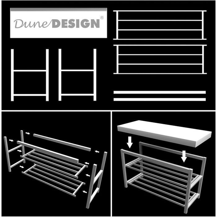 DuneDesign взуттєва полиця 81x32x46 см, відкрита металева лавка для взуття з 2 полицями та м'яким сидінням з льону, сіра