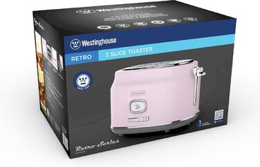 Тостер Westinghouse Retro Pink, 2 тости, широкі слоти, підставка для підігріву, 815 Вт