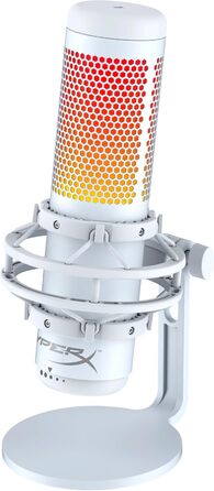 HyperX QuadCast S білий – USB конденсаторний мікрофон з RGB-підсвіткою для ПК, PS5, Mac, підвісом, 4 направленостями, поп-фільтром і регулятором чутливості, для геймінгу, стрімінгу, подкастів, Discord, Twitch