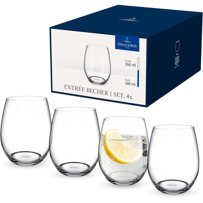 Набір склянок для води Villeroy & Boch Entree, 250 мл, прозоре кришталеве скло, 4 шт.