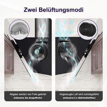Витяжка кухонна SNDOAS 60 см, потужність 550 м³/год, режим відводу та рециркуляції з вугільним фільтром, клас енергоефективності A++, чорна