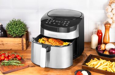 GASTROBACK Design Air Pro XXL аерофритюрниця 6,5 л, 8 програм, сенсорне управління, сріблясто-чорна