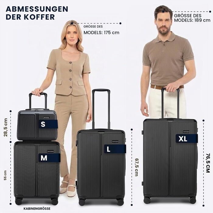Валіза велика Wittchen Stripes Line XL (76.5x50x29 см) — Жорстка пластикова валіза-тролей ABS, 96 л, 4 колеса 360°, кодовий замок, телескопічна ручка, пудрово-рожева