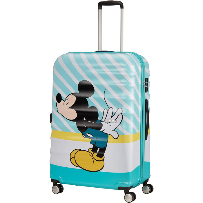 Валіза American Tourister Wavebreaker Disney Mickey Blue Kiss 77 см, 96 л, багато кольорів, спінер