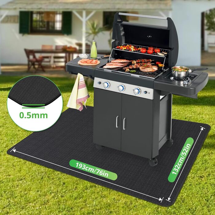 Захисний килимок для гриля UBeesize Grillmatte 132x193 см, вогнетривкий, для тераси, саду, чорний