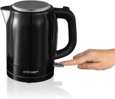 Електрочайник Cloer 4510, 1 л, нержавіюча сталь, 2200 Вт, чорний, індикатор рівня води, захист від перегріву