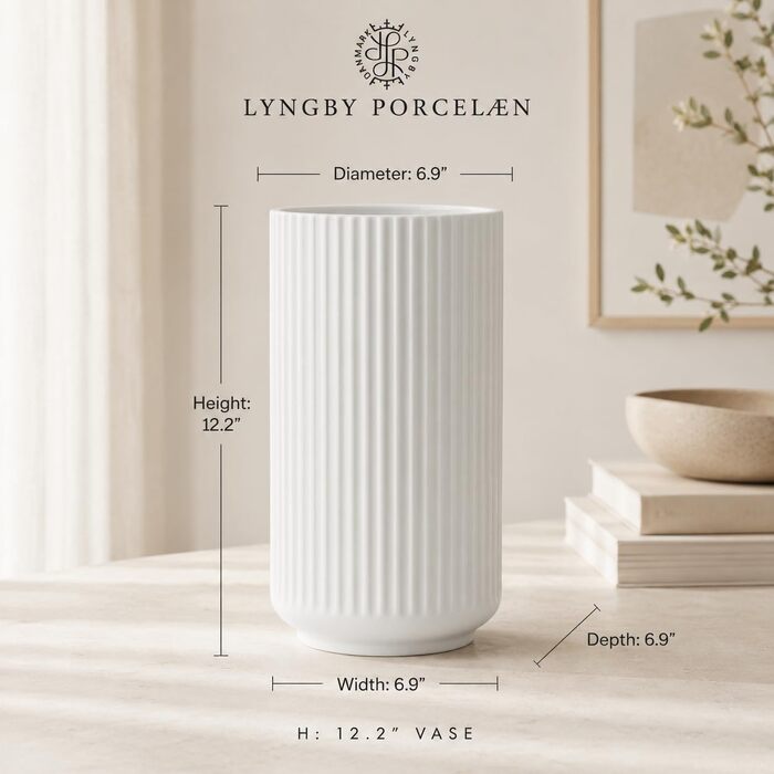 Ваза Lyngby Porcelæn H20.5 см, класичний дизайн, біла кераміка