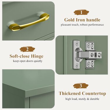 Sideboard HOCSOK 140 см: буфет з 3 ящиками, 4 дверцятами та 2 регульованими полицями, для кухні, вітальні, передпокою,  (зелений)