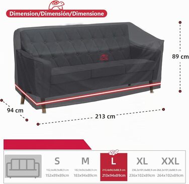 Чохол для садових меблів Turtle Life 213x94x89 см, водонепроникний, для дивана/лавки на 3-4 місця, чорний