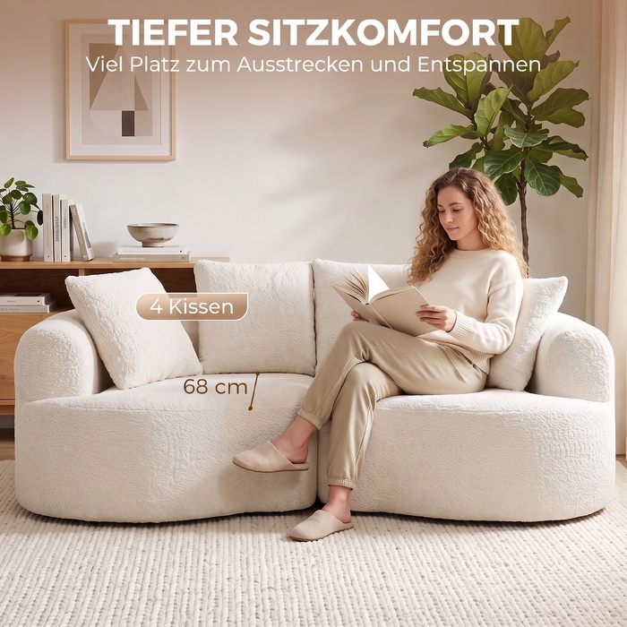 Диван 3-місний 207 см Cloud Sofa з ефектом chenille, 4 декоративні подушки, безінструментальна збірка, кремово-білий