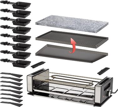 Раклетниця UNOLD 48760 Delice Basic 1200 Вт, для 8 осіб, з натуральним каменем, антипригарна двостороння пластина, нержавіюча сталь