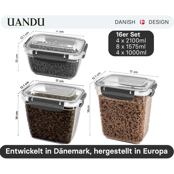 Набір контейнерів для зберігання продуктів Uandu Lock & Fresh 16 шт, герметичні пластикові контейнери з кришкою, для їжі, для мікрохвильовки та морозильної камери, жовті