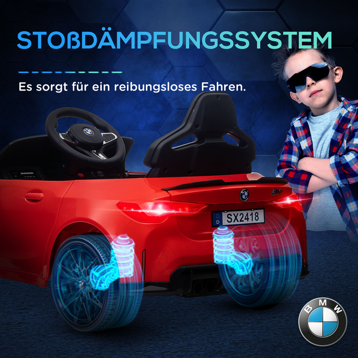 Електромобіль BMW M4 для дітей, зі звуками та світлом, швидкість 3-5 км/год, з пультом дистанційного керування, для дітей 3-5 років, червоний