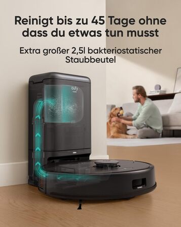 Робот-пилосос eufy X8 Pro з базою для самоочищення і функцією вологого прибирання, Twin-Turbine™ 2×4000 Па, щітка проти заплутування, лазерна навігація iPath™, для твердих підлог і килимів
