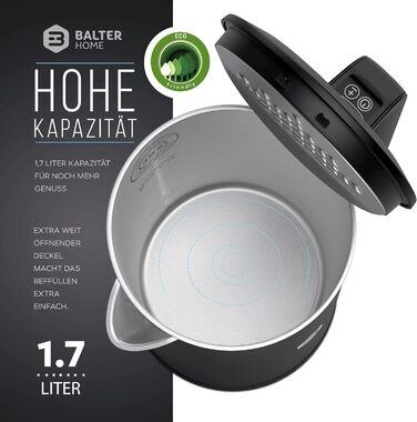 Електрочайник Balter з нержавіючої сталі, регулювання температури 40–100°C, подвійні стінки, BPA Free, 1,5 л, чорний, модель WK-11BL-LCD