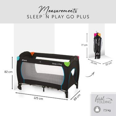 Дитяче дорожнє ліжечко Hauck Sleep N Play Go Plus з колесами, сумкою для транспортування, люком для ігор, компактне складання, для немовлят і дітей до 15 кг, мультиколор чорний