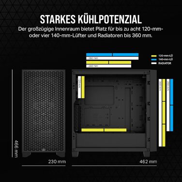 Корпус для ПК CORSAIR 3000D Airflow, Mid-Tower, підтримка 4-слотових GPU, 3-контактний вентилятор, до 8×120мм вентиляторів, високий повітряний потік, чорний