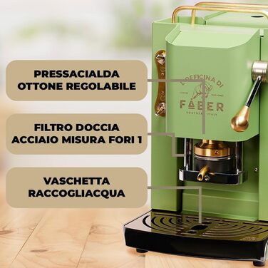 Кавомашина Faber Pro Deluxe з міді та вафельниці з Ese Paper 44 mm (Acid Green)