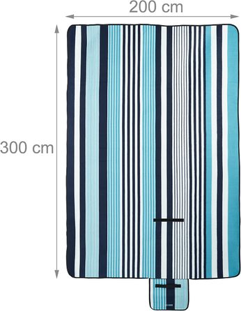 Пікнік-ковдра XXL Relaxdays 200x300 см, водонепроникна, ізольована, флісова, смугаста, з ручкою, кольорова