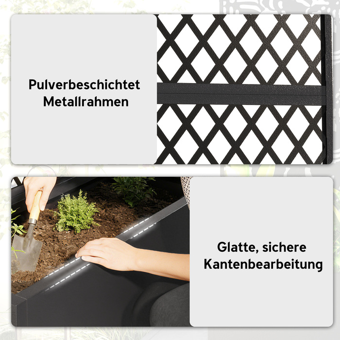МеталевийRaised Bed with Trellis, Outdoor Planting Box with Diamond Lattice Privacy Screen for Flowers