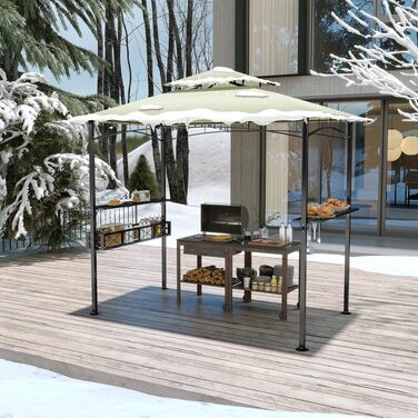 Альтанка садовий Grillpavillon 245x153x250 см, водонепроникна, вогнестійка, бежева. З кошиком для зберігання. Для саду, вечірок, BBQ