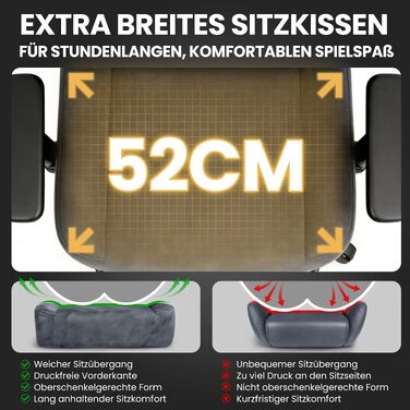 Ігрове крісло Gamer Sessel для геймерів, замша, 3D-підлокітники, з підніжкою та підтримкою попереку, до 220 кг, темно-сіре, XXL