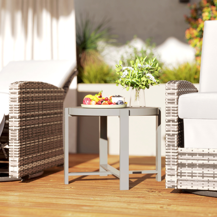 Outsunny Side Table Садовий стіл Круглий стійкий до погодних умов алюмінієвий балконний стіл з мармуровим виглядом Кемпінговий стіл Журнальний столик для вітальні Офіс Відкритий Внутрішній Сірий
