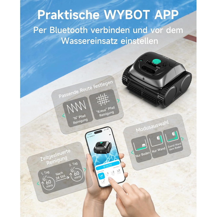 Робот для чищення басейну WYBOT C1 з акумулятором, автоматичний, для підлоги, стін та бортів, 150 м²