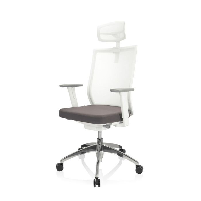 Офісне крісло / Крісло з поворотним механізмом ASPEN WHITE PRO з сітчастою спинкою (прозорий матеріал) / сіре сидіння hjh OFFICE
