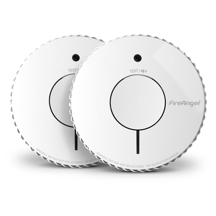 Датчик диму FireAngel FA6120-INT-T2 (2 шт.) з батареєю на 10 років, кнопкою тестування/вимкнення звуку, заміна ST-622/ST-620, білий.