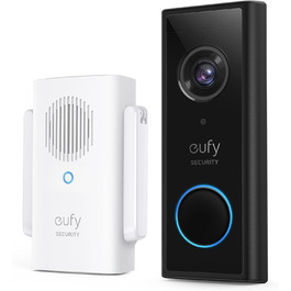 Відеодомофон eufy Security 2K HD, бездротова відеокамера з дзвінком, акумуляторна, з AI-розпізнаванням людей, двосторонній аудіозв'язок, легкий монтаж