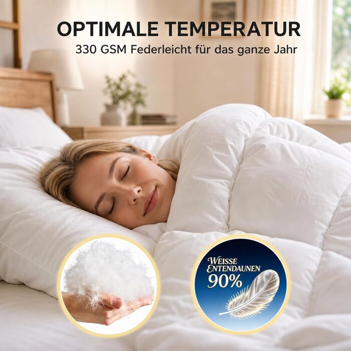 Всесезонна легка ковдра з гусячого пуху 90% (135 x 200 см), біла, Luxury All Year Comfort