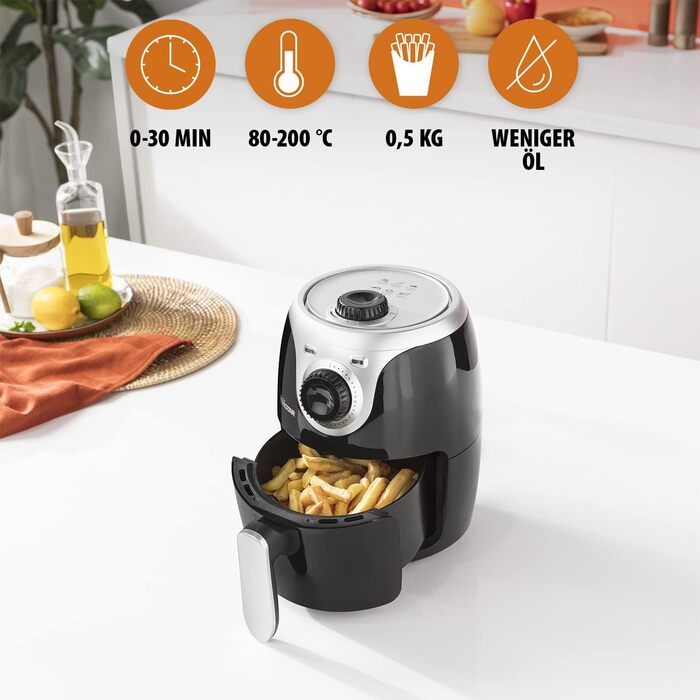 Міні фритюрниця Tristar Airfryer 2 л, антипригарне покриття, термостат, таймер, економія енергії 77,8%, FR-6980