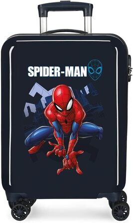 Дитяча валіза Marvel Spiderman, жорсткий корпус, 37x55x20 см, 34 л, ABS, з кодовим замком, синя, на 4 подвійних колесах, ручна поклажа