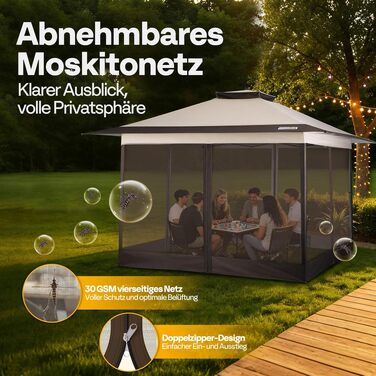Намет VIVOHOME Pavillon 3.3x3.3 м водонепроникний з москітною сіткою для подвір'я, кемпінгу, пікніків та заходів (Бежево-коричневий)