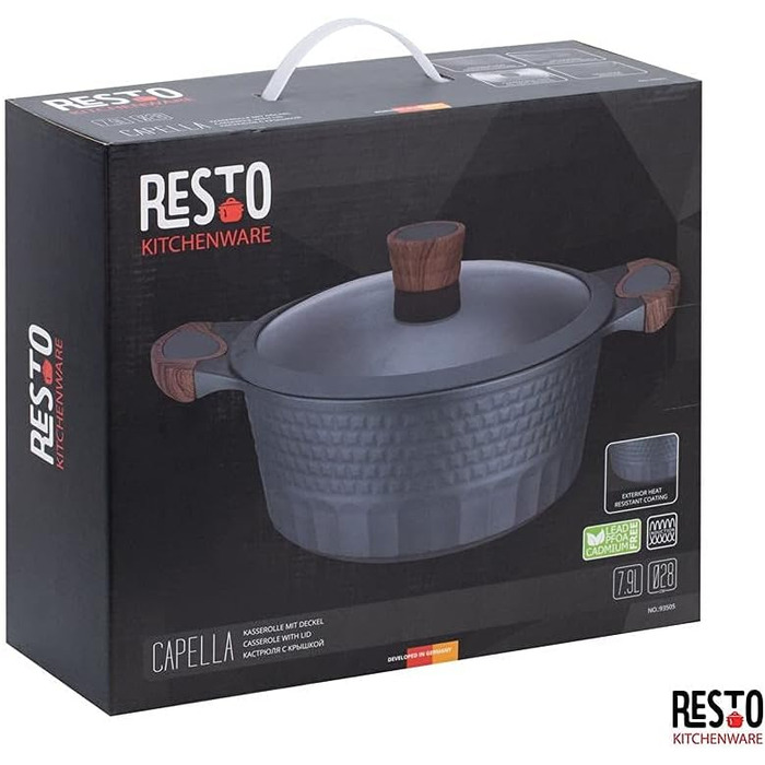 Каструля-сковорода RESTO 6,6 л з кришкою, 28 см, антипригарна, для всіх плит (індукція), без PFOA, чорна, у подарунковій коробці