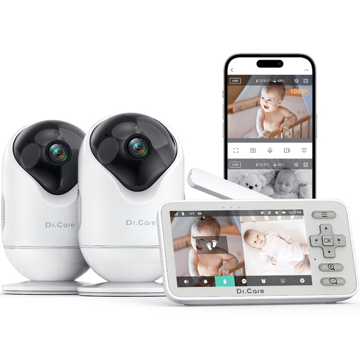 Відеоняня Dr.Care VistaView Lite WLAN з App-керуванням, Full HD 1080P камера, розділений екран 720P, датчик руху та ІК-нічний зір (монітор 4