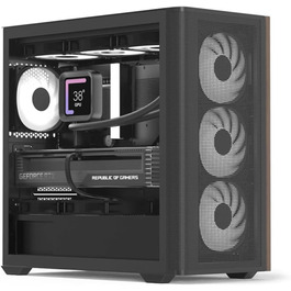 Корпус для ПК AeroCool D301A, ігровий Mid-Tower, оптимізований повітряний потік, дерев'яна Mesh-панель, 4 RGB-вентилятори, USB Type-C, сумісний з ASUS/MSI M-ATX, чорний