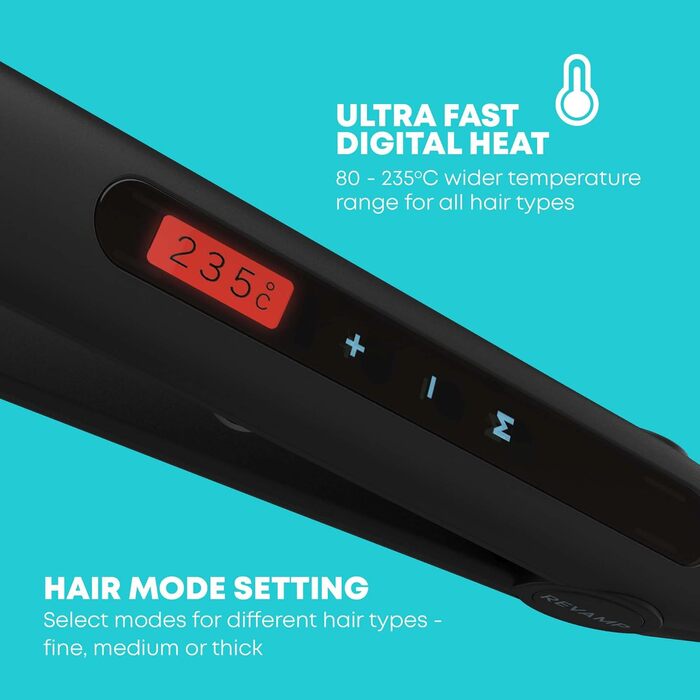 Керамічний прасочку для волосся Revamp Progloss Touch Digital з оліями, професійний випрямляч і плойка з сенсорною температурною контролю, 3 м кабель