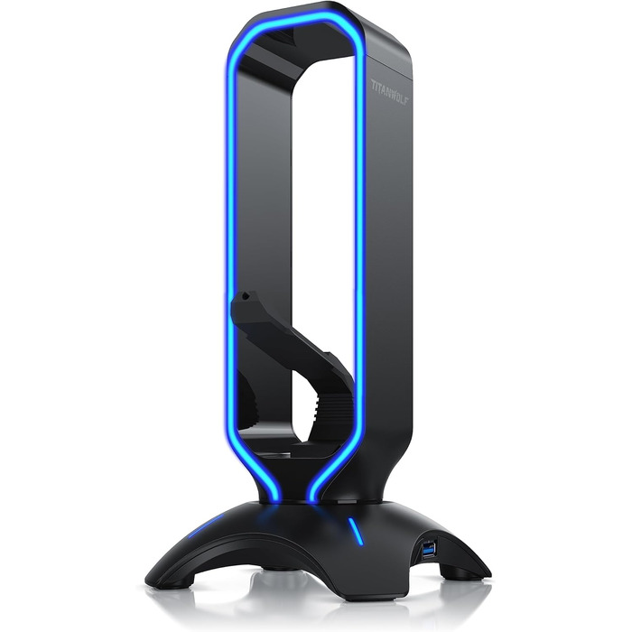 Підставка для ігрових навушників Titanwolf з LED підсвіткою, USB-хабом 2x USB 3.2 Gen1, мишебанджі, 6 RGB кольорів, зміна підсвітки
