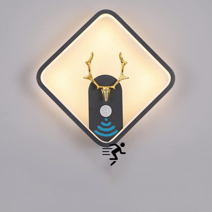 Світлодіодний настінний світильник з датчиком руху 18W, алюмінієвий, тепле біле світло 3000K, чорний, для коридору, сходів, вітальні, спальні