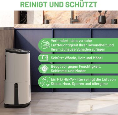Meaco MeacoDry Arete® Two 25L: Повітряний осушувач та очищувач з HEPA-фільтром H13, Wi-Fi, інтелектуальні режими (сушка білизни, енергозбереження, тихий режим), гарантія 5 років (Колір: Pebble)